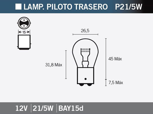 BOMBILLA 2 FILAMENTOS 12V 21/5W